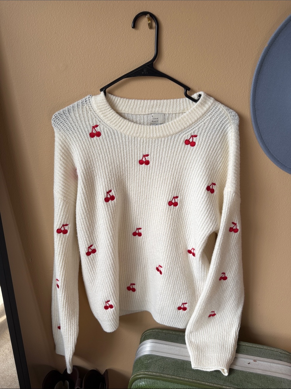 Target Cream Crewneck Sweater with Red Cherry Motif